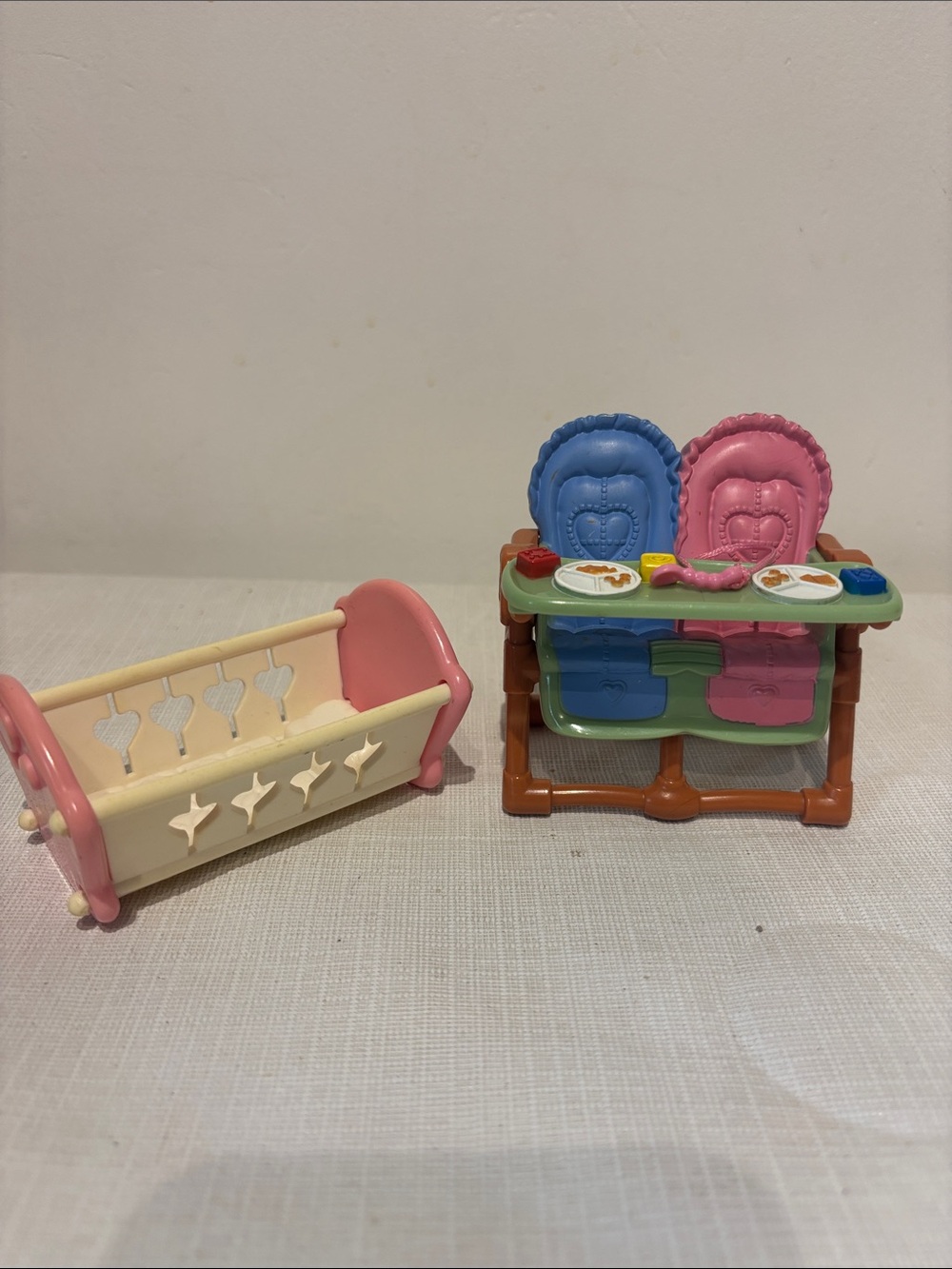 Vintage Fisher Price Loving Family Twins High Chair & Cradle
